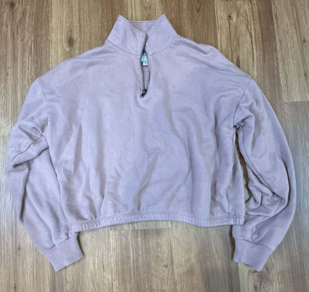 American Eagle Half Zip Sweatshirt Size XS Pink Cropped Mock Neck Pullover